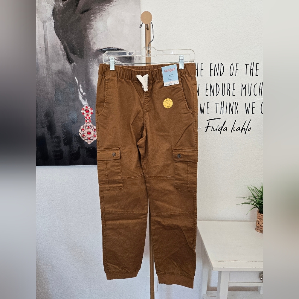 NWT Boys Cat & Jack Tan Cargo Pants Joggers Size 14 Husky